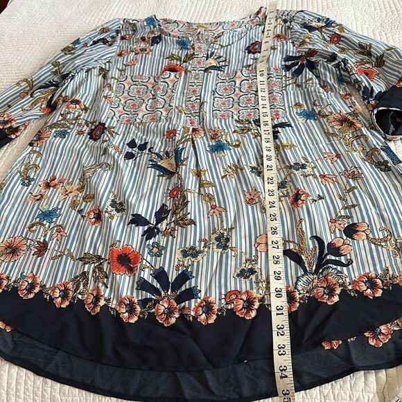 Fig and Flower Blouse Stripes Floral 3/4 Sleeve Button Front Size 2X - Picture 8 of 12